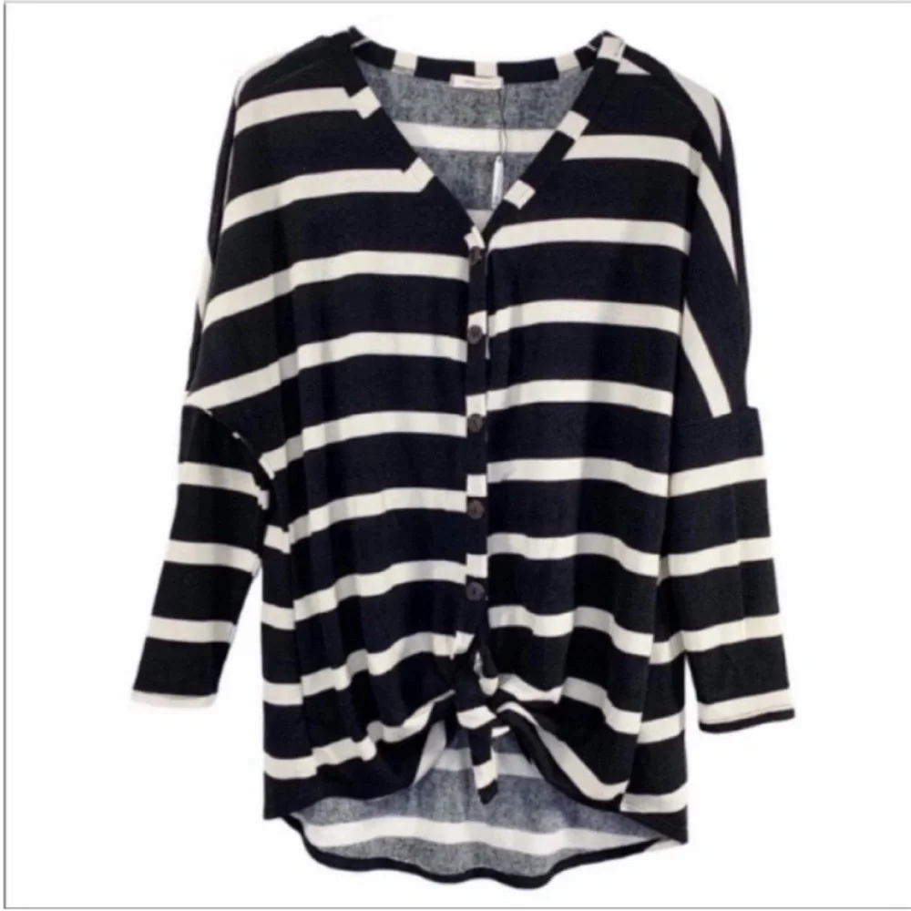 12 PM BY MON AMI striped button down tunic top  M - Picture 5 of 8